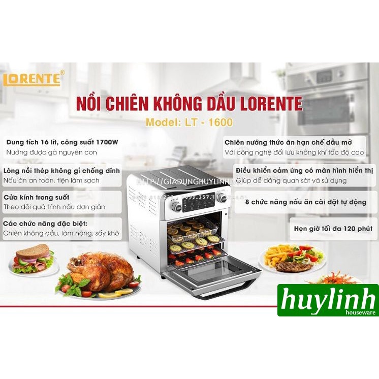 [Mã ELHAMS5 giảm 6% đơn 300K] Nồi chiên không dầu điện tử Lorente LT-1600 - 16 lít