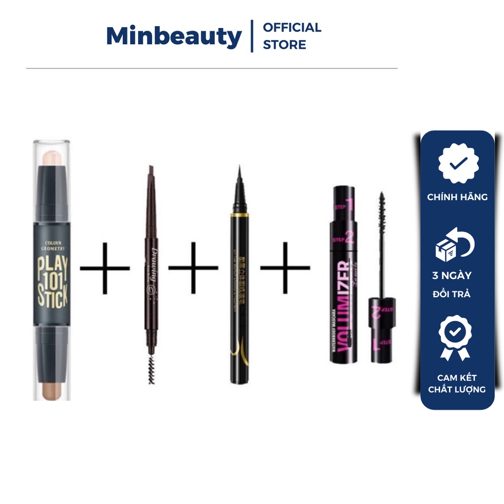 COMBO MASCARA+ BÚT TẠO KHỐI+ KẺ MẮT+ KẺ MÀY KHÔNG TRÔI KHÔNG LEM