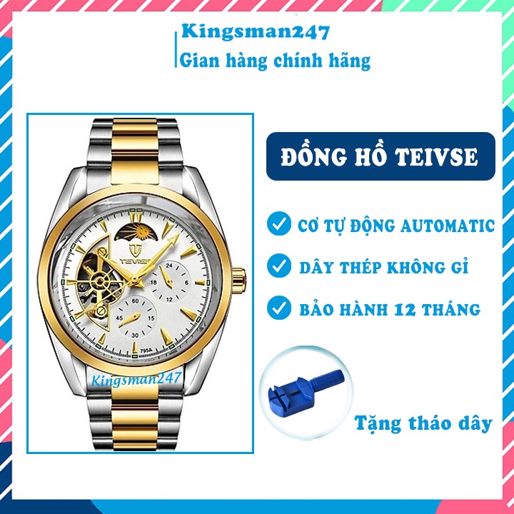 Đồng hồ cơ nam chính hãng Tevise 795A dây thép cao cấp, cơ automatic tự động chạy 5kim lộ máy sang trọng [Tặng tháo dây] | BigBuy360 - bigbuy360.vn