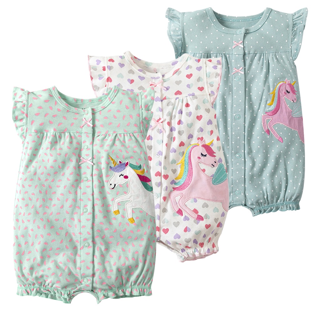 Áo liền quần ttkaababy vải cotton tay ngắn in họa tiết hoạt hình cho bé gái 0-24 tháng tuổi