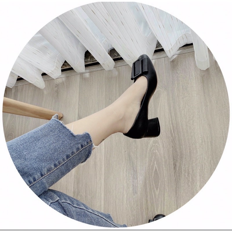 giầy gót trụ 5 p chât da đẹp l1 mềm đi êm chân hót!