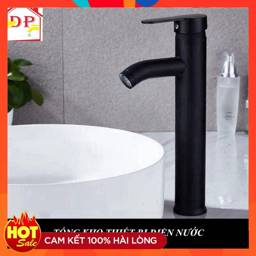 Vòi lavabo, Vòi chậu rửa mặt nóng lạnh cao cấp màu đen SNL39 tăng dây cấp nước inox