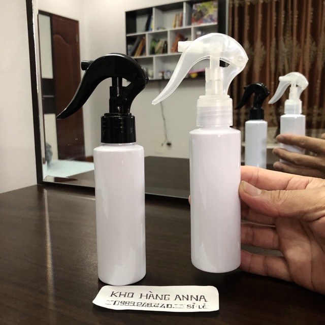 Chai nhựa màu trắng Trong 100ml xịt giọt - Chai chiết Mỹ phẩm vòi nhấn nhỏ giọt, xịt sương - Chai Pet nắp đen, nắp nhôm