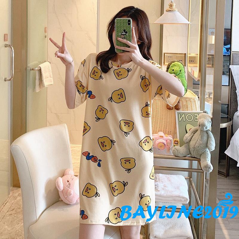 Đầm Ngủ Ngắn Tay In Họa Tiết Dễ Thương Thời Trang Nữ