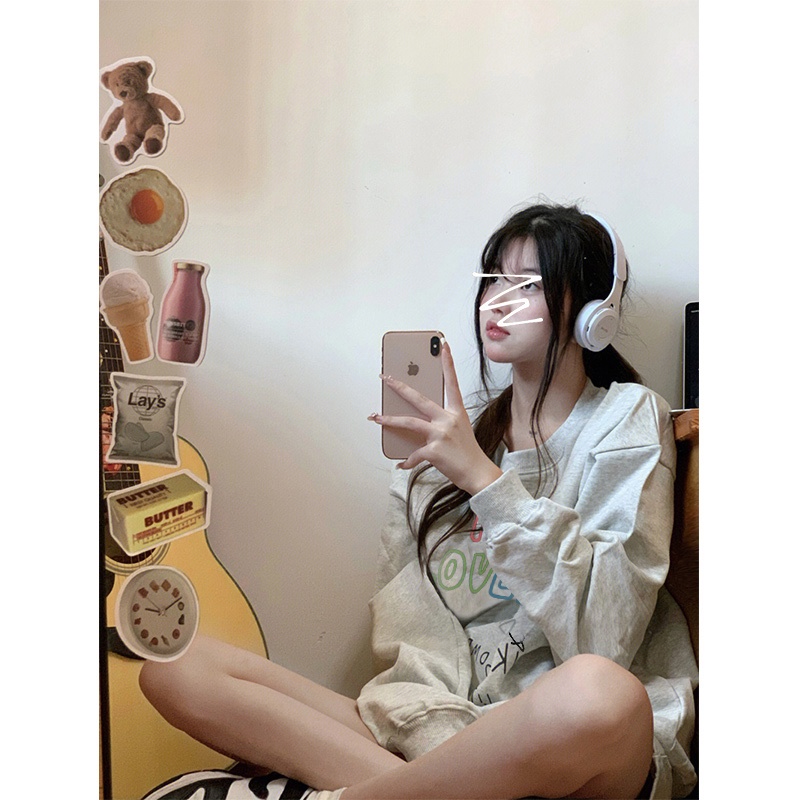 NRVP Áo thun nữ dài tay dáng rộng in chữ phong cách Hàn Quốc mới