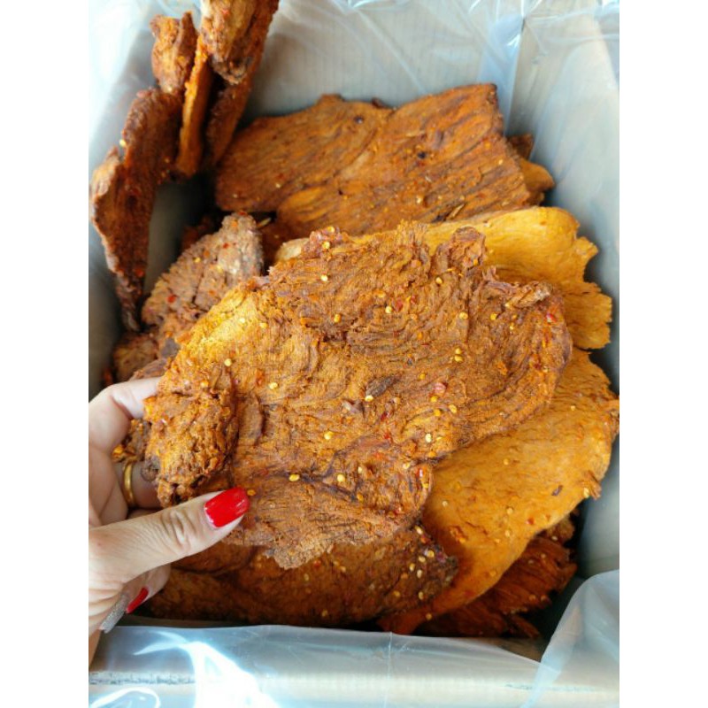 KHÔ BÒ GIÒN CAY ĐẶC BIỆT MIẾNG TO(bò thật 100%)chuẩn vị bò