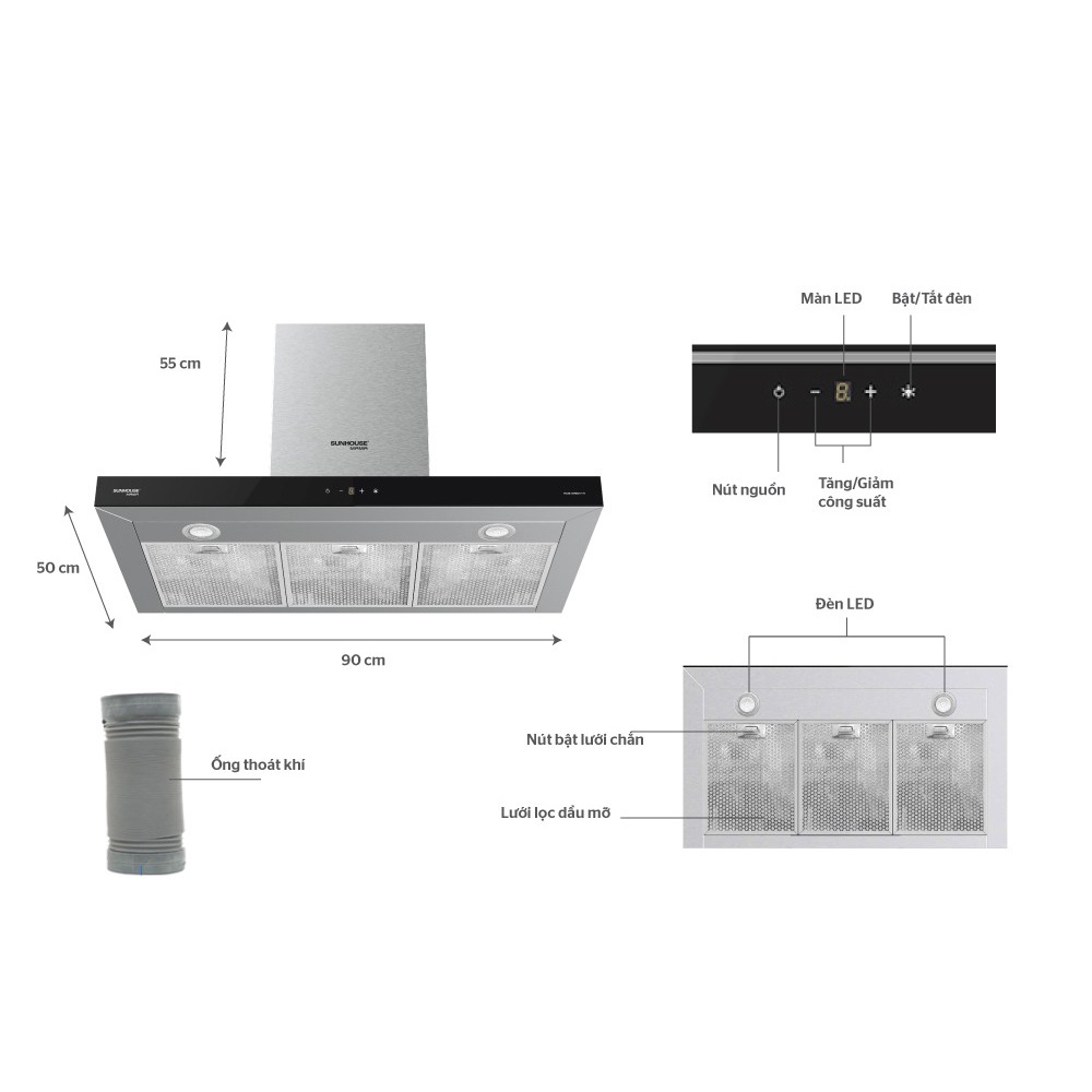 MÁY HÚT MÙI CAO CẤP CHỮ “T” SUNHOUSE MAMA MMB6817-90