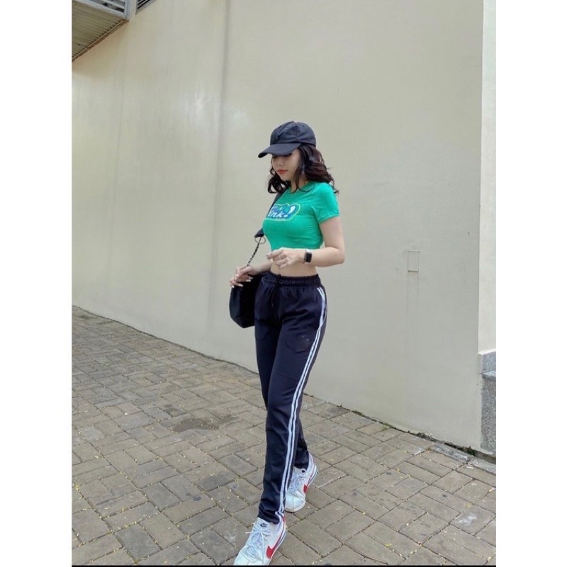 Quần Thể Thao Nữ, Quần Dài Tập Gym Nữ Ống Suông 2 Sọc, Vải Thun Co Dãn 4 Chiều Có Túi