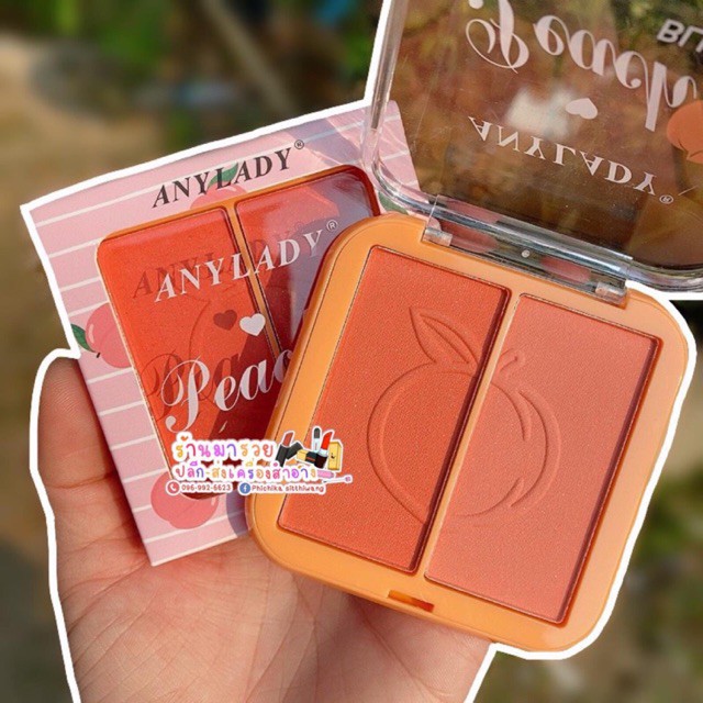 Phấn má hồng Minfei 2 màu chất lì/nhũ chống thấm nước