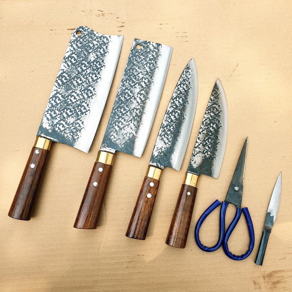 [HOT] Bộ Dao Nhà Bếp 6 Món cán mun hàng chuẩn Nhíp ô tô