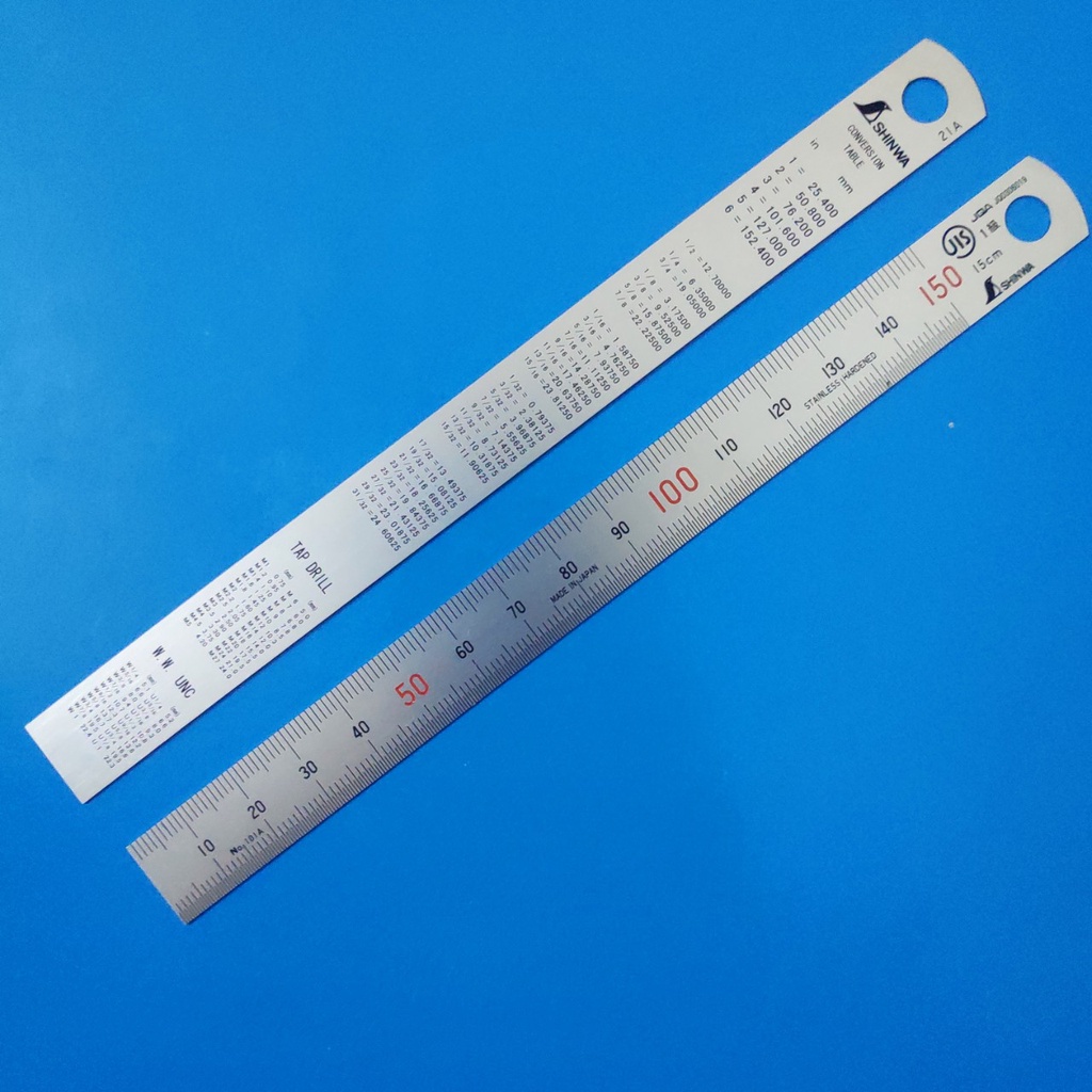 Thước lá Shinwa Nhật 150mm và 300mm 13005, 13013 - Thước INOX mạ nhũ bạc MADE IN JAPAN