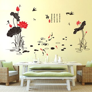 [RẺ VÔ ĐỊCH] Decal dán tường hoa sen và cá - DC615