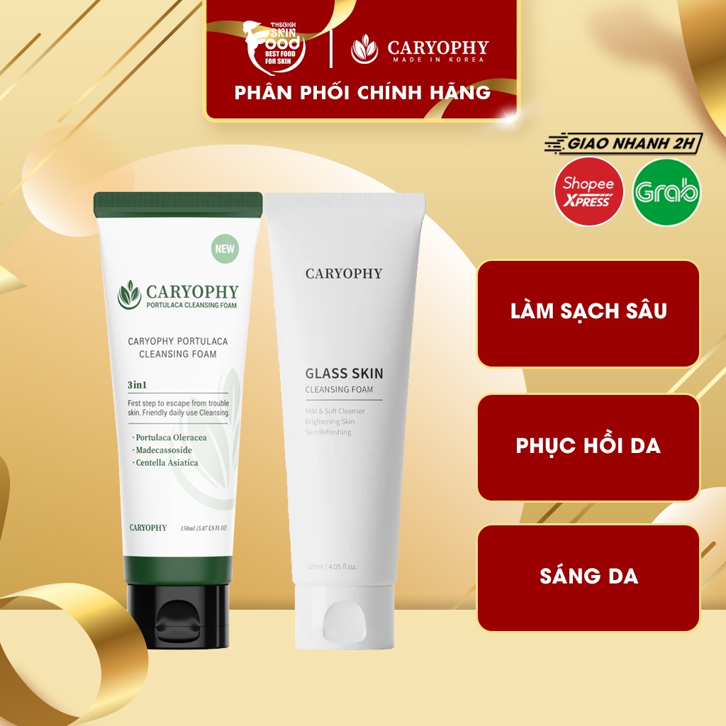 Sữa Rửa Mặt Làm Sạch Sâu, Sáng Da, Phục Hồi Da Caryophy Portulaca & Glass Skin Cleansing Foam