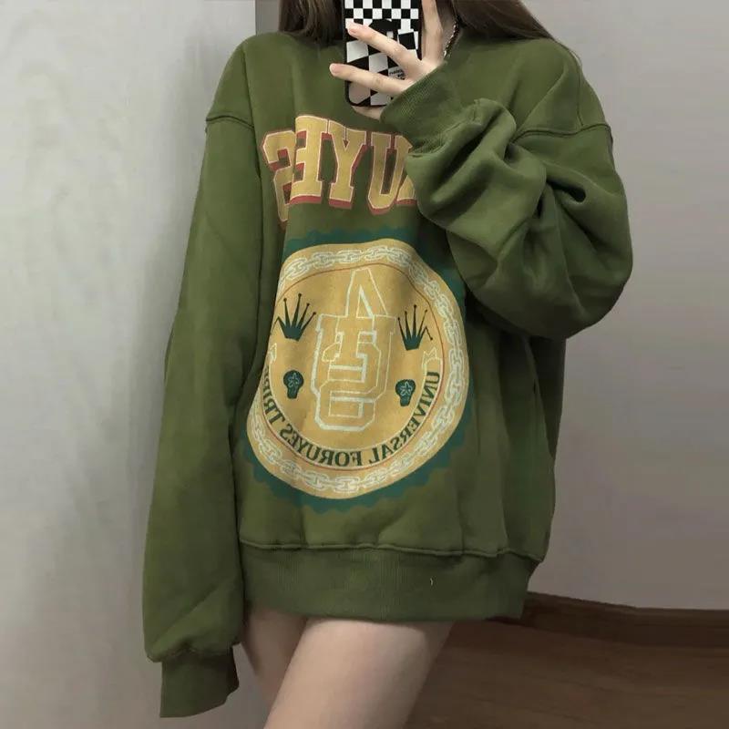 Áo hoodie mỏng dáng rộng phong cách vintage cá tính cho nữ