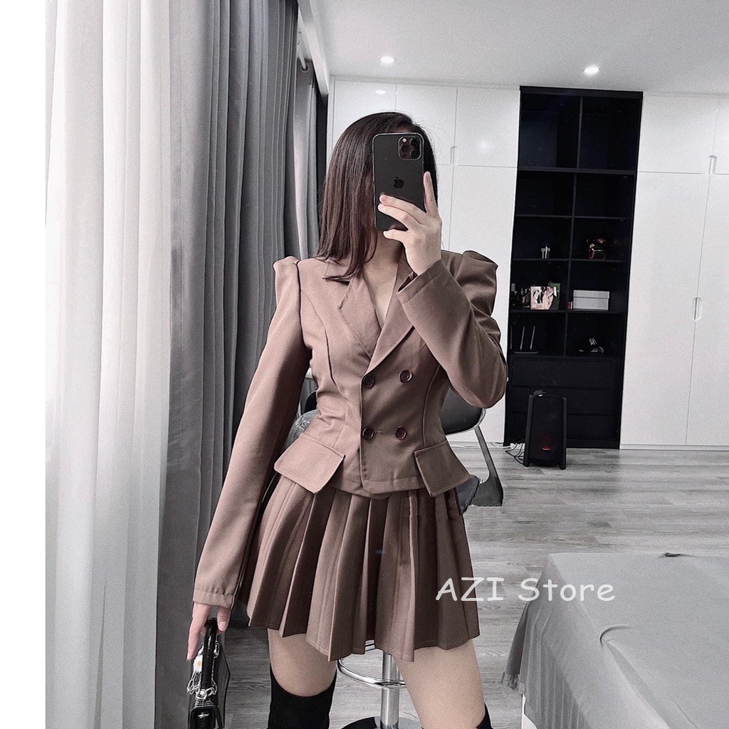 🔥FREESHIP🔥 Sét áo cổ Vest tay bồng dài + chân váy xếp ly mẫu mới đẹp cực sang chảnh,lên form chuẩn | BigBuy360 - bigbuy360.vn