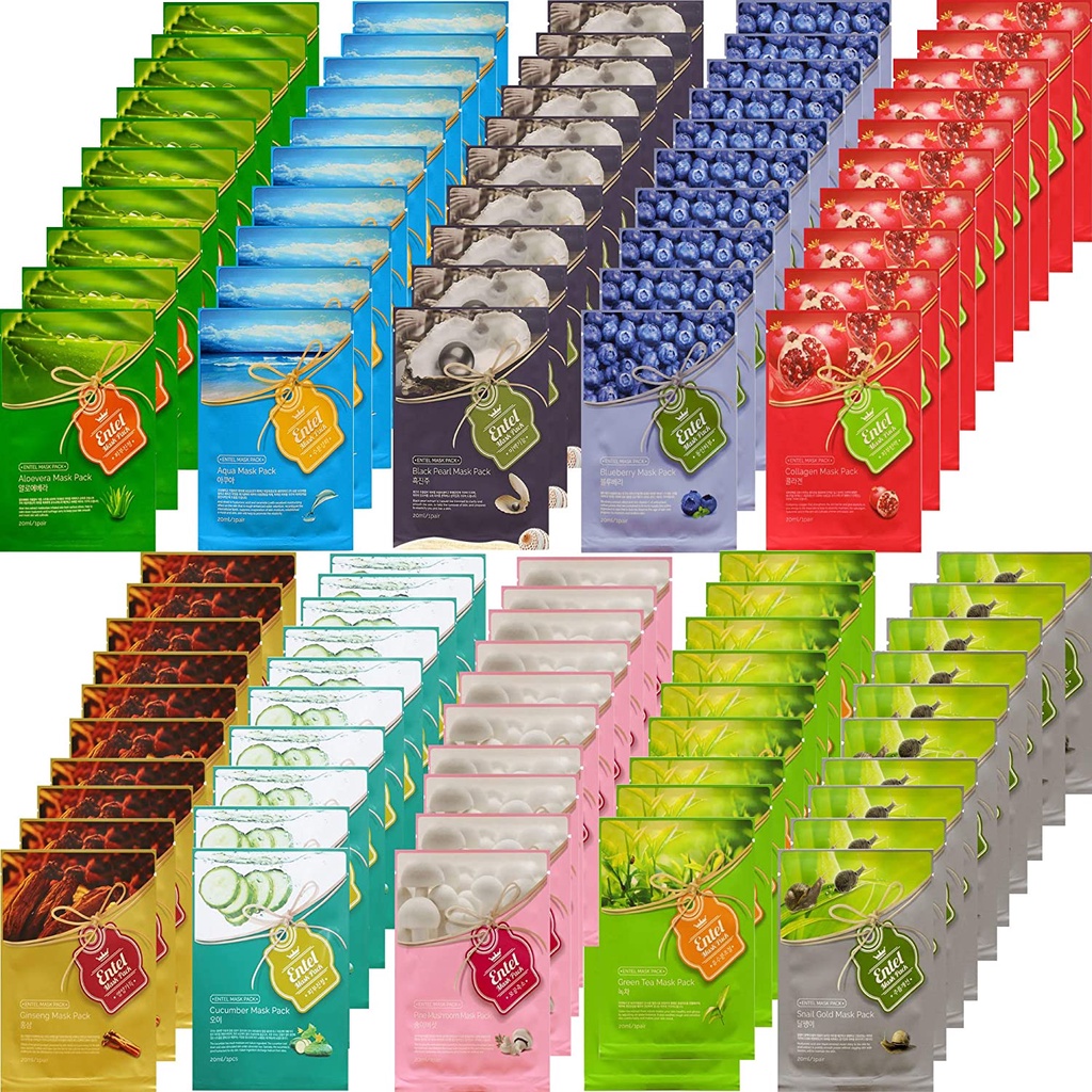 Mặt nạ collagen Entel Korea mask -Thị trường Mỹ - Entel mask collagen diếp cá, ngọc trai, lưụ, snail,nhân sâm, việt quất