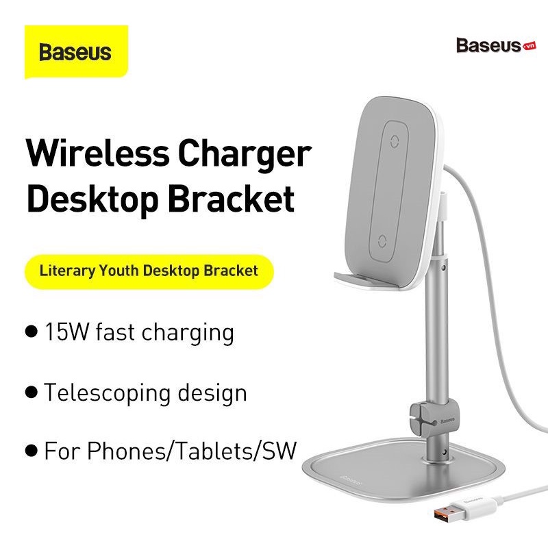 Bộ đế giữ điện thoại/ Tablet để bàn tích hợp sạc nhanh không dây Baseus Literary Youth Desktop Bracket