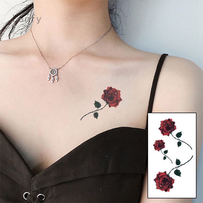 Hình Xăm Tạm Thời Hình Hoa Hồng Đỏ Chống Thấm Nước Thời Trang Cho Nam Và Nữ