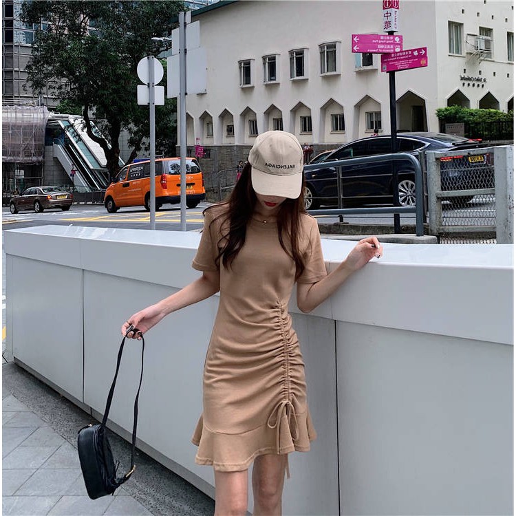 Đầm Midi Tay Ngắn Màu Trơn Phong Cách Hàn Quốc | BigBuy360 - bigbuy360.vn