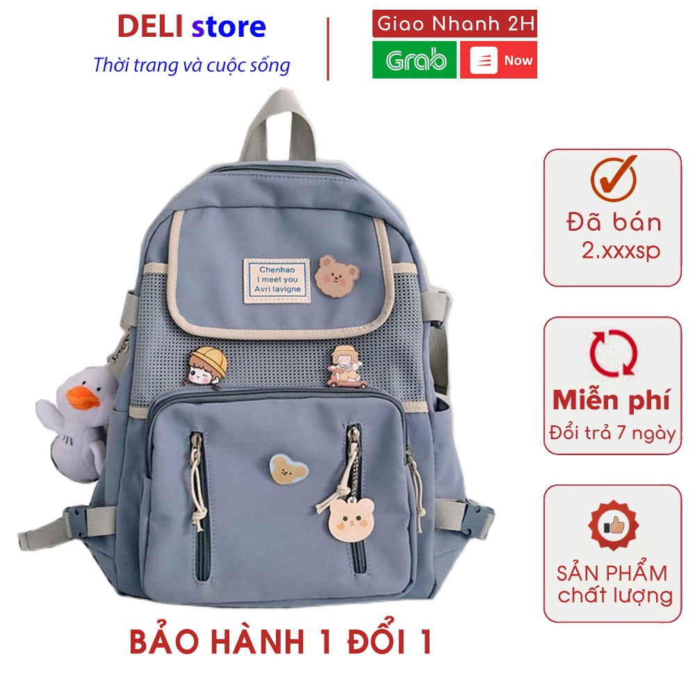 Balo Ulzzang đi học phong cách Hàn Quốc cao cấp chống nước cá tính tặng gấu và sticker TN203