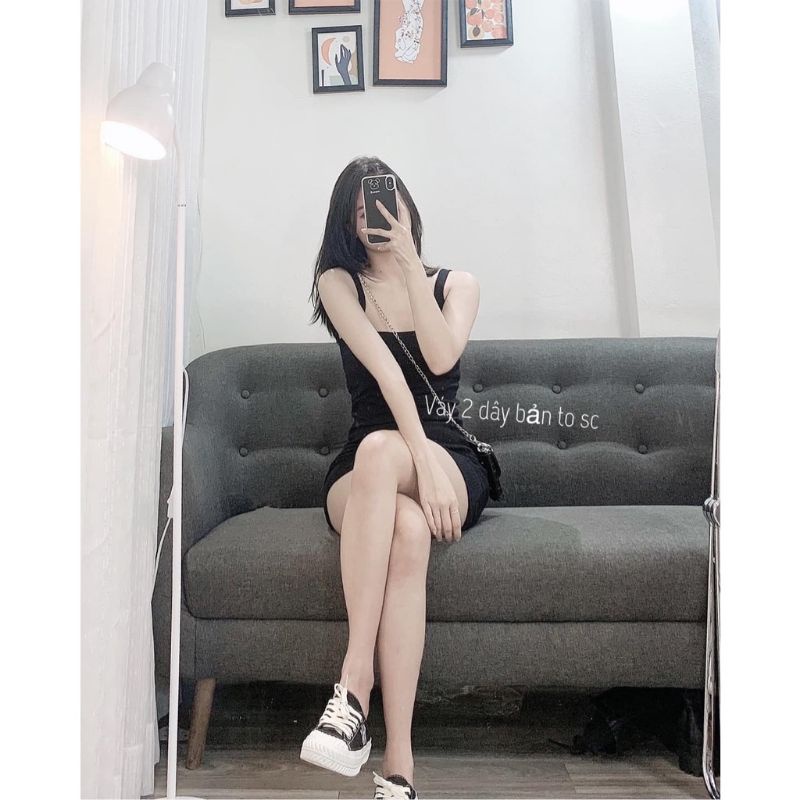 [ Rẻ Vô Địch ] [Ảnh thật] Váy hai dây bản to co giãn cổ vuông 24APRIL 🌸 Váy 2 dây basic | BigBuy360 - bigbuy360.vn