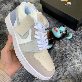 Giày Jordan 1 low paris màu xám gót xanh nam nữ, Giày sneaker JD 1 paris cổ thấp bản đẹp .