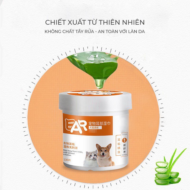 Khăn lau mắt, khăn lau tai , khăn làm sạch vết ố cho chó mèo chiết xuất bằng lô hội