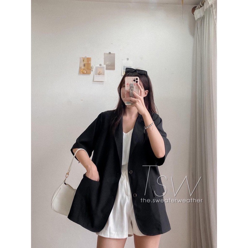 Áo khoác blazer tay lỡ chất voan, áo vest cộc tay, tay lửng (Ảnh thật)