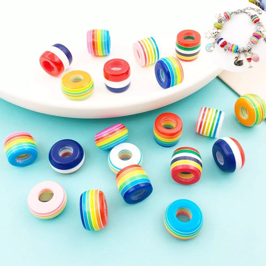 Set 5 hạt nhựa tròn 8*14mm nhiều màu sắc dùng làm phụ kiện vòng tay
