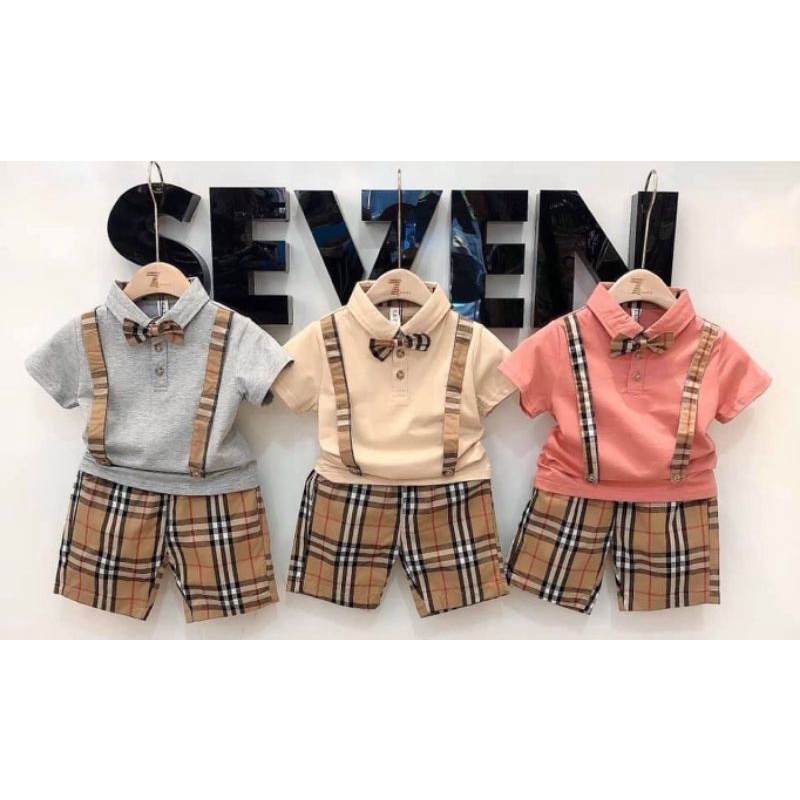 Bộ gile bé trai cổ trụ Burberry siêu sang kèm nơ