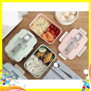 [Giá Rẻ] Hộp Cơm Văn Phòng 3 Ngăn Kèm Đũa Thìa Inox Siêu Cute - Hàng Loại 1