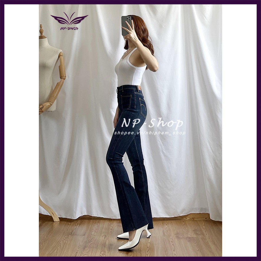 Quần jean ống loe NPSHOP lưng cao túi vuông cắt lai , quần bò nữ cạp cao loe nhẹ dài sang chảnh | BigBuy360 - bigbuy360.vn