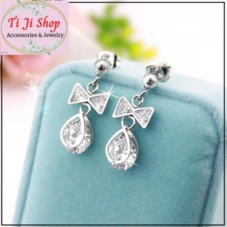 Bông tai nữ inox hình chiếc nơ ton ten giọt nước -