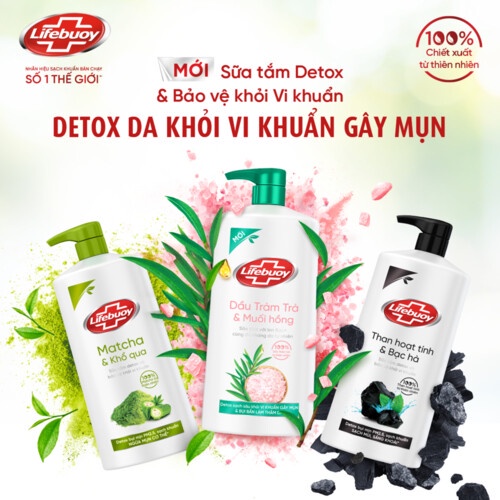 Sữa tắm Lifebuoy matcha khổ qua/ than hoạt tính/muối hồng bảo vệ khỏi vi khuẩn gây mùi cơ thể