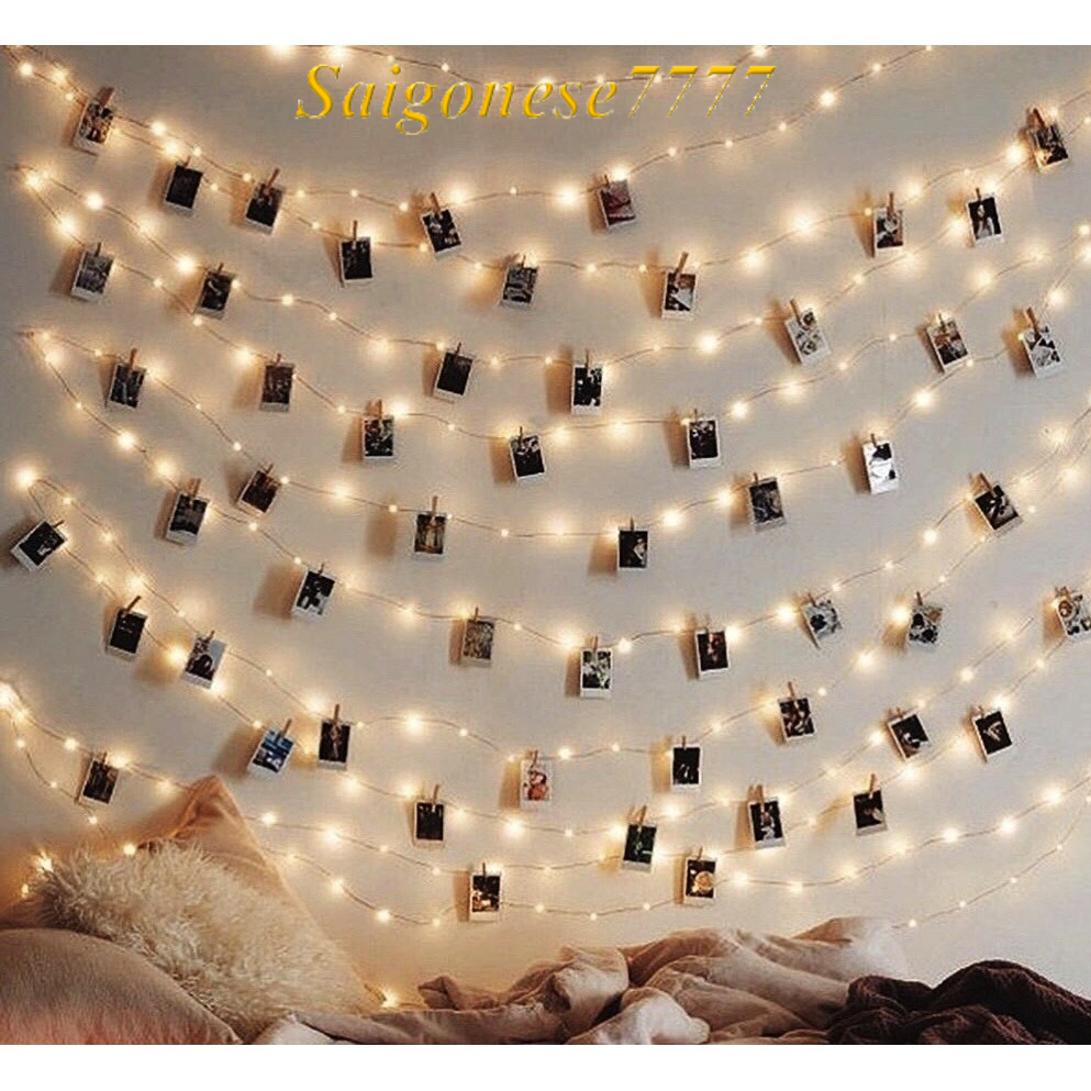 Combo Kẹp Ảnh Gỗ Thông Và Dây Đèn Led Decor Phòng Ngủ Đèn Trang Trí Noel Tiệc Tùng Kẹp Hình Nghệ Thuật