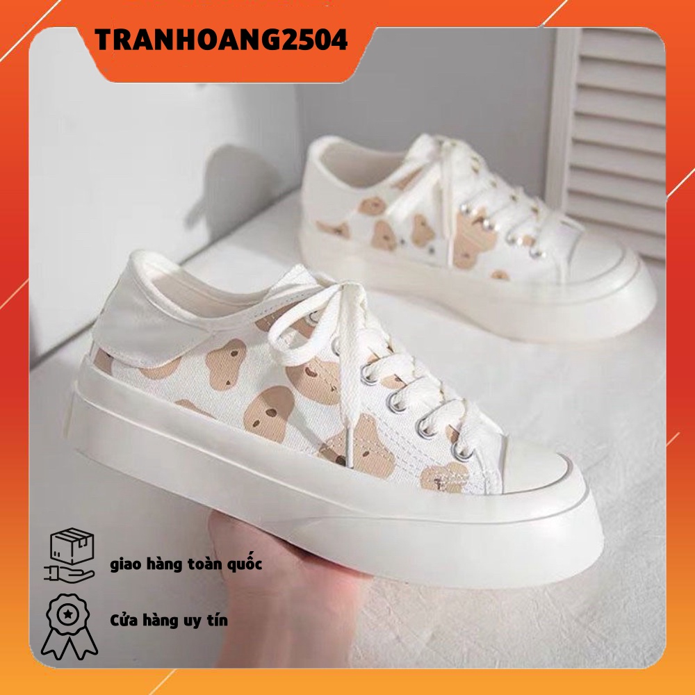 [LOẠI 1 - đế đặc 3cm ] giày thể thao nữ bò sữa , gấu đế bánh mỳ đơn giản buộc dây loại mới
