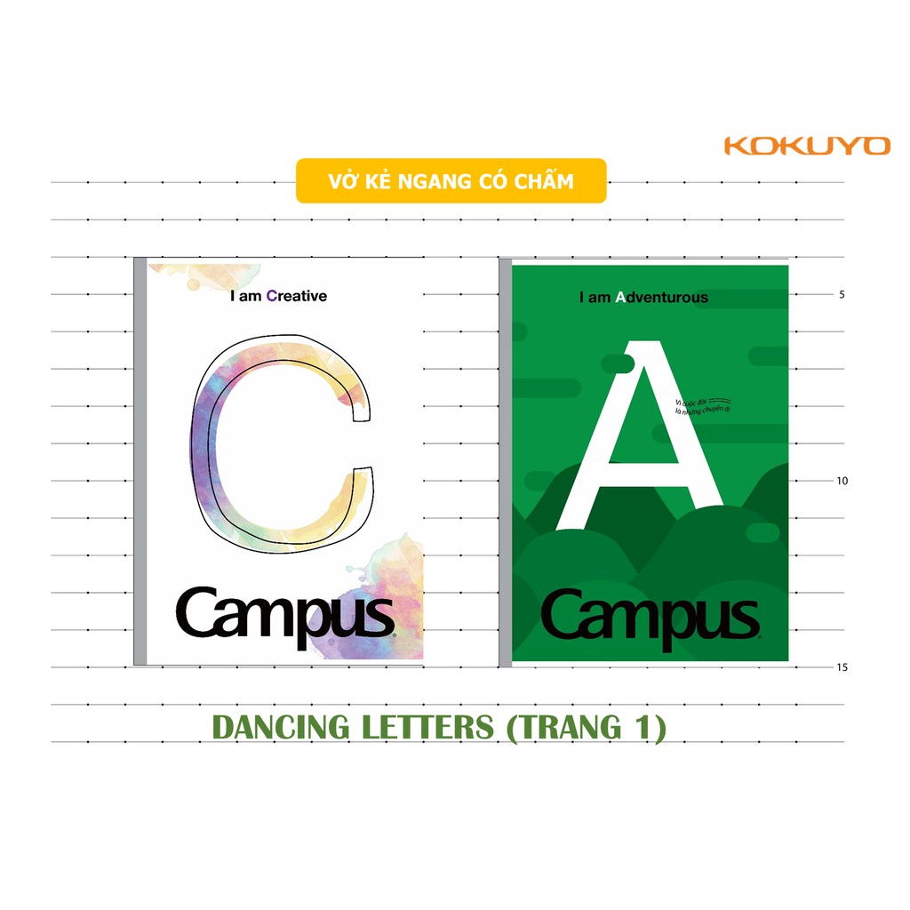 Vở CAMPUS kẻ ngang 80,120,200 tr DANCING LETTERS, tập kẻ ngang Campus - Soleil Home