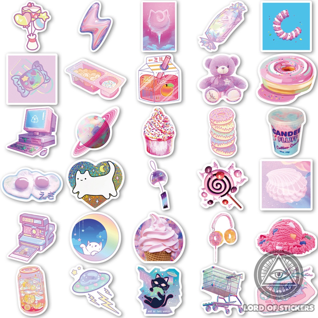 Set 60 Nhãn Dán Sticker Cute Holographic Phong Cách Hoạt Hình Nhiều Màu Sắc Chống Thấm Nước Dán Mũ Bảo Hiểm, Laptop, Sổ