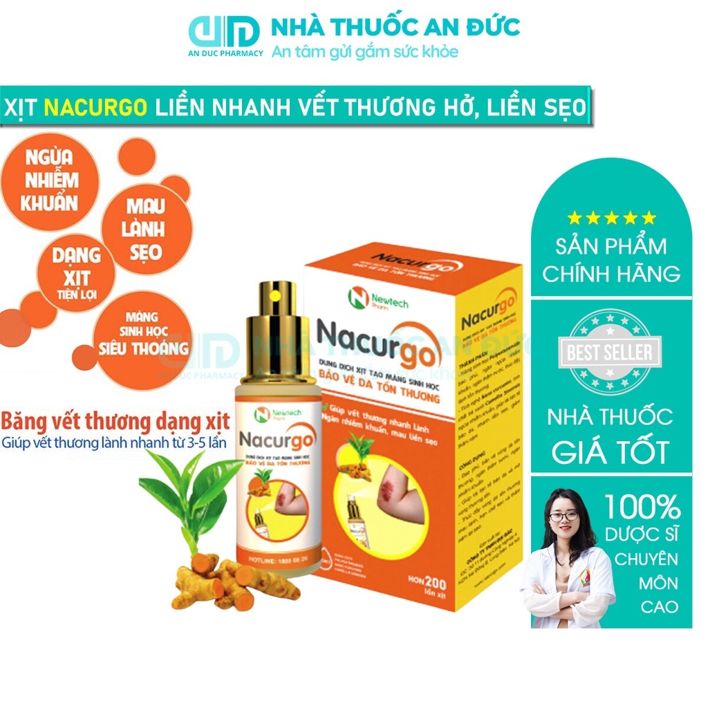 Nacurgo Xịt Vết Thương Chiết Xuất Từ Nghệ - Bảo Vệ Da, Phục Hồi Tại Chỗ Vết Thương, Vết Trầy Xước Da – Nhà Thuốc An Đức