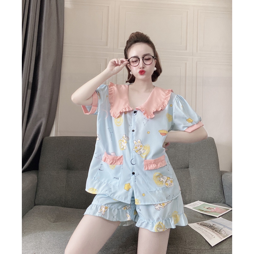 Đồ Bộ Pijama Lụa Tay Ngắn Quần Đùi Cao Cấp Bigsize Form 60-75KG