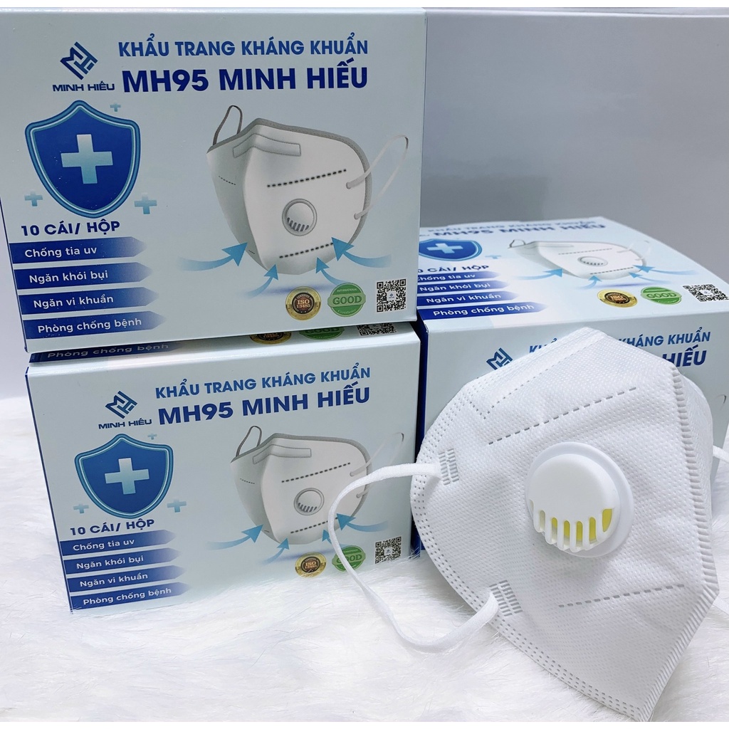 KHẨU TRANG 5 LỚP MH95 CÓ VAN THÔNG HƠI VÀ CÓ 2 LỚP KHÁNG KHUẨN ( HỘP 10 CHIẾC MÀU TRẮNG )