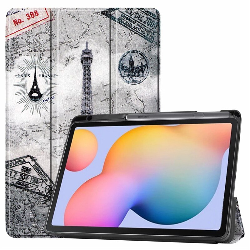 For Samsung Galaxy Tab S6 Lite 10.4 inch Case with Pencil Holder Tri-Fold Stand Cover Tablet Shell For Tab S6 Lite