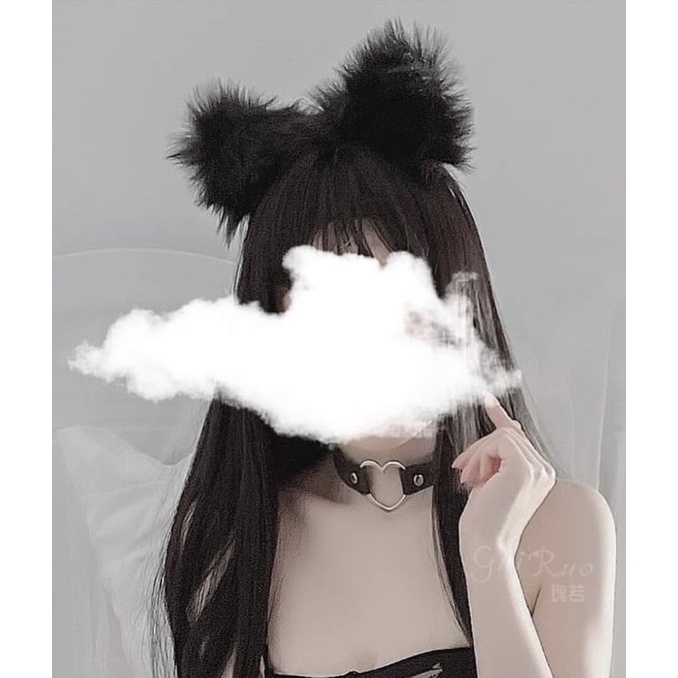 Cài tai mèo lông đen sợi tơ mềm siêu dễ thương và quyến rũ