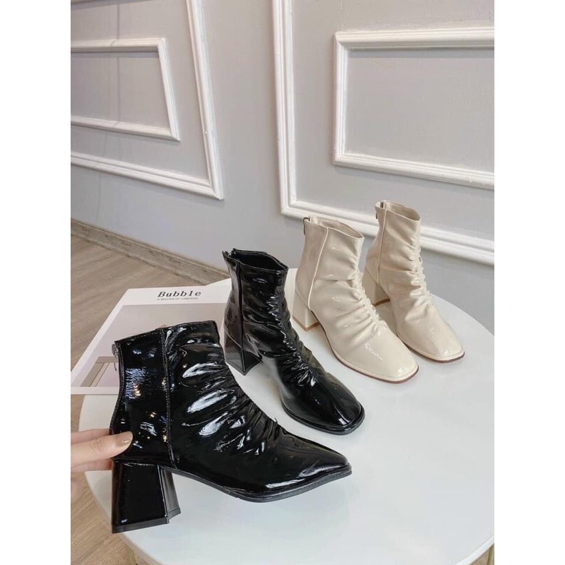 Bốt nhăn da bóng đế vuông cao 5 phân và 7 phân | BigBuy360 - bigbuy360.vn