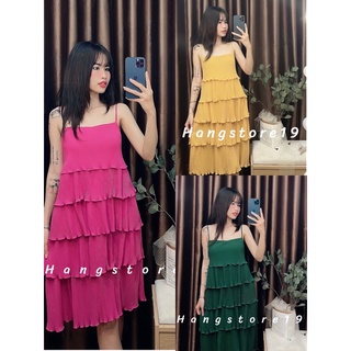 Đầm maxi 2 dây tầng vải voan dập ly - Video thật- Ảnh thật