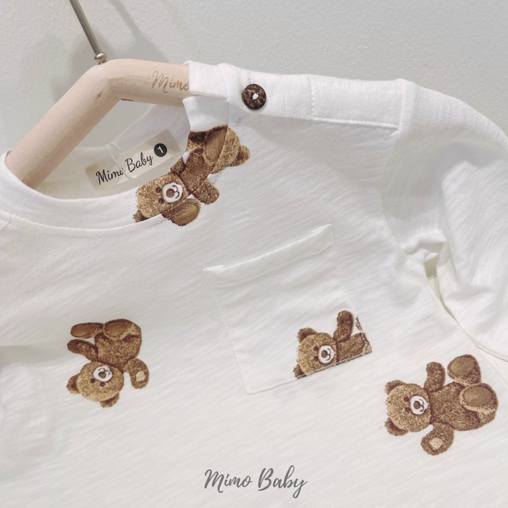 Áo phông dài tay hình gấu phối túi ngực mùa thu đông cho bé QA49 Mimo Baby
