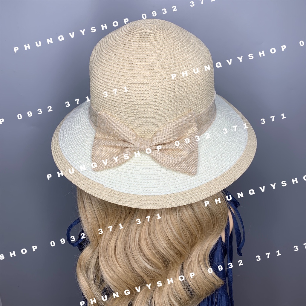 Mũ cói VÀNH VỪA VANH PHỐI MÀU nón đi biển che nắng