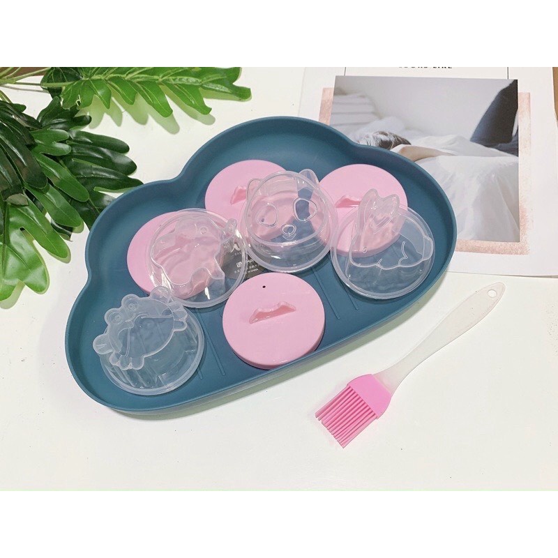Bộ 4 khuôn hấp kèm chổi quét dầu hộp màu nâu