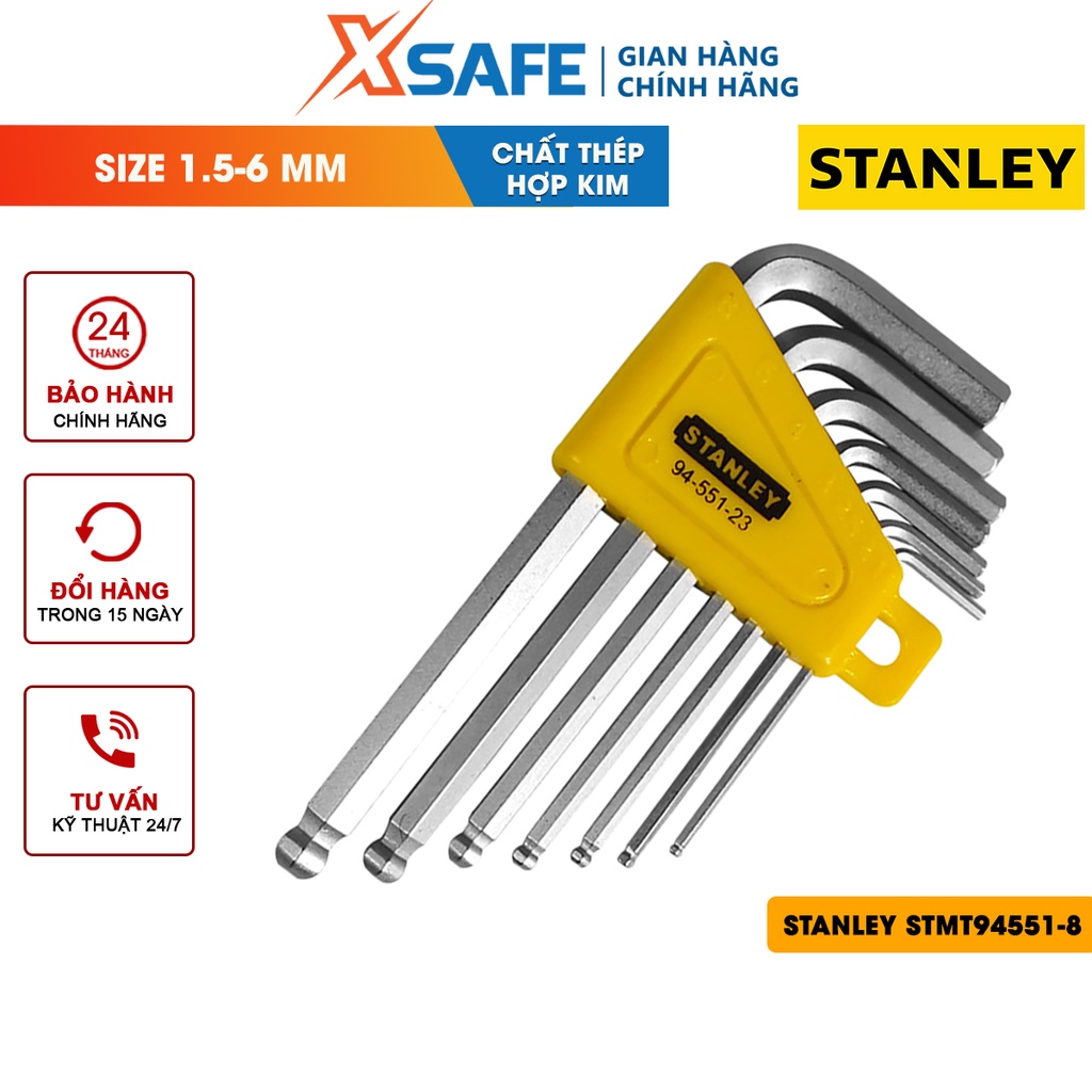 Bộ lục giác đầu bi hệ mét STANLEY STMT94551-8 7pcs Lục giác thép hợp kim crom vanadi siêu cứng  Hộp đựng tiện dụng