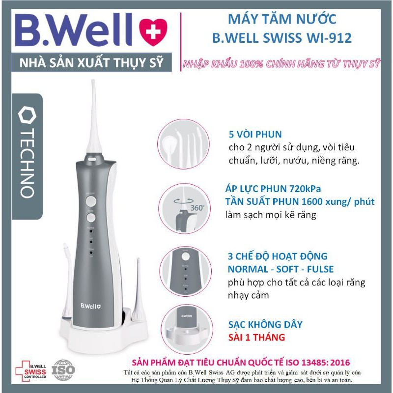 Máy tăm nước B.Well Swiss WI-912 chính hãng Thụy Sỹ - Bảo hành 2 năm